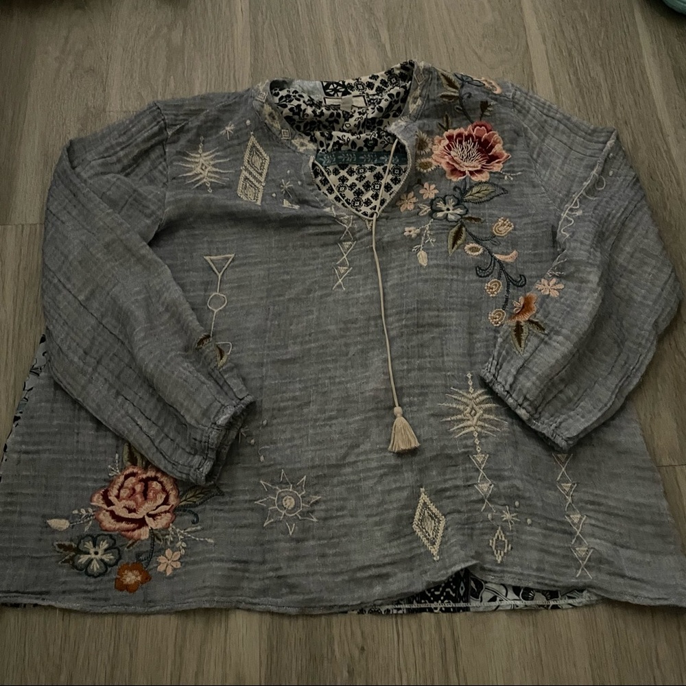Johnny Was Effortless Scarf Back Blouse